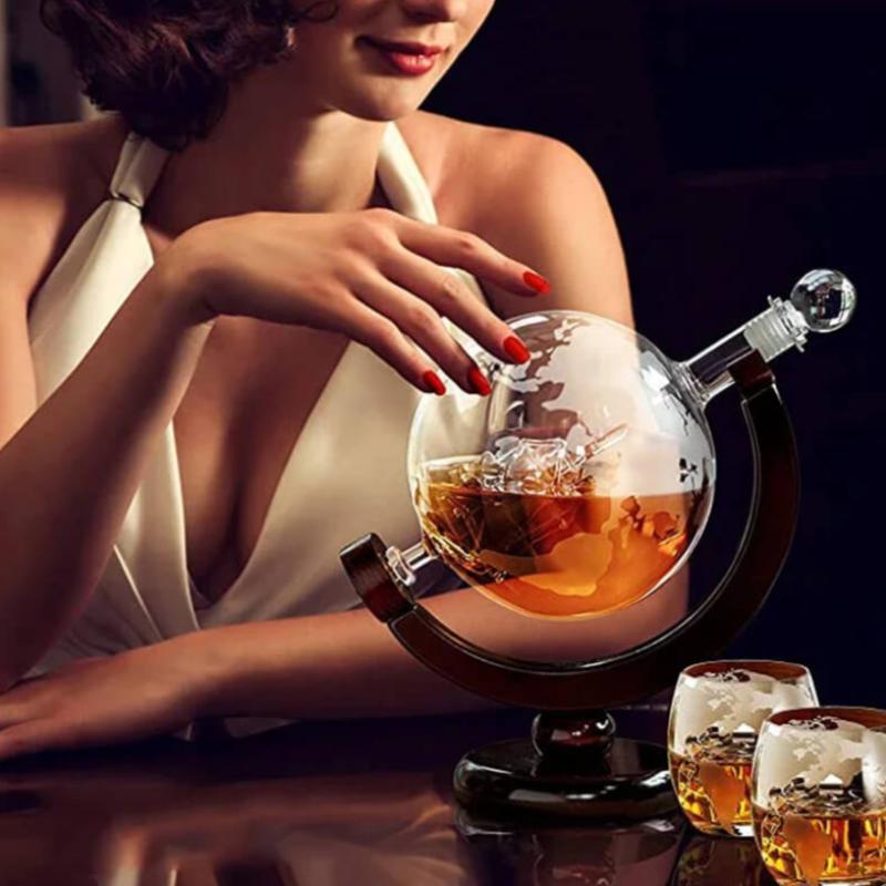 Decanter Whisky Globo Terrestre de Vidro + 2 Copos Mapa Mundi - Utilidades Casa