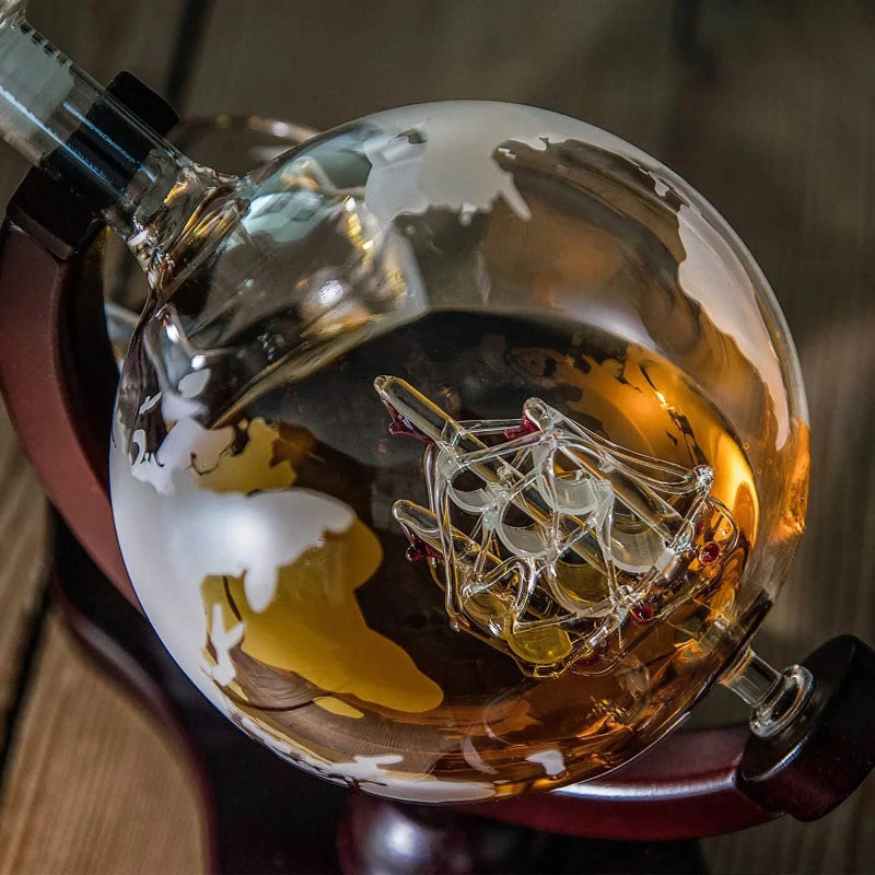 Decanter Whisky Globo Terrestre de Vidro + 2 Copos Mapa Mundi - Utilidades Casa