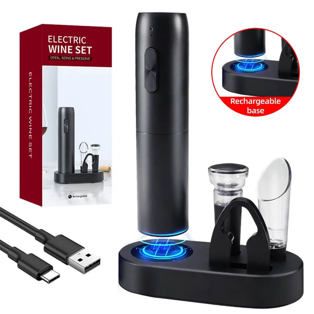 Kit Abridor de Vinho Automático Recarregável - Utilidades Casa