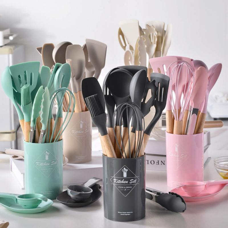 Kit Jogo 12 Peças Utensílios de Cozinha Silicone