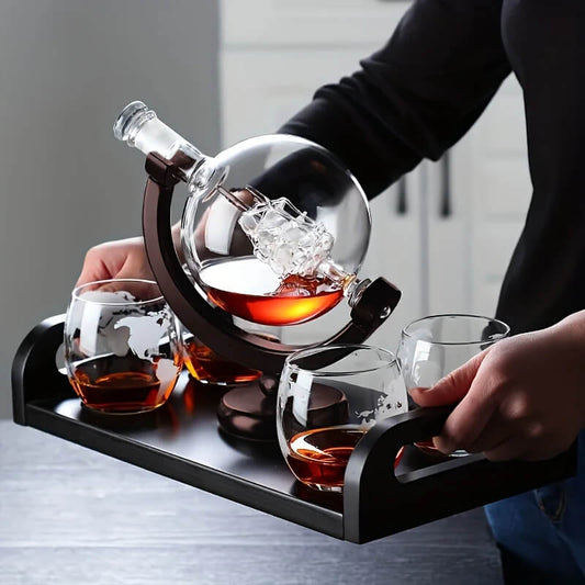 Decanter Whisky Globo Terrestre de Vidro + 2 Copos Mapa Mundi - Utilidades Casa