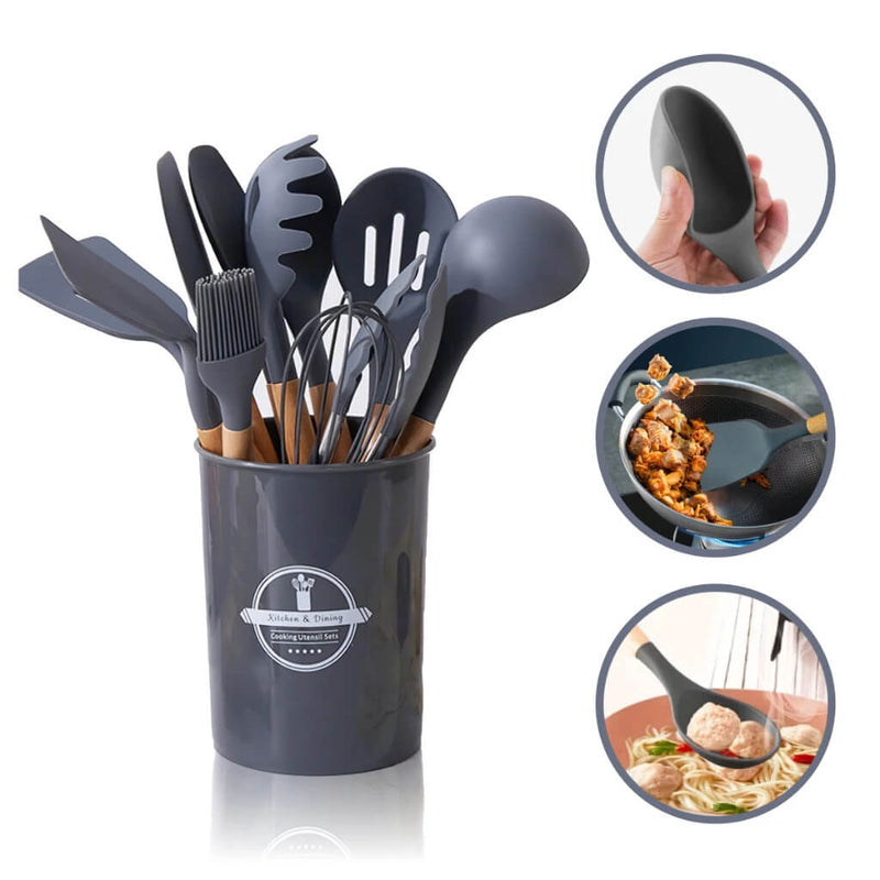 Kit Jogo 12 Peças Utensílios de Cozinha Silicone