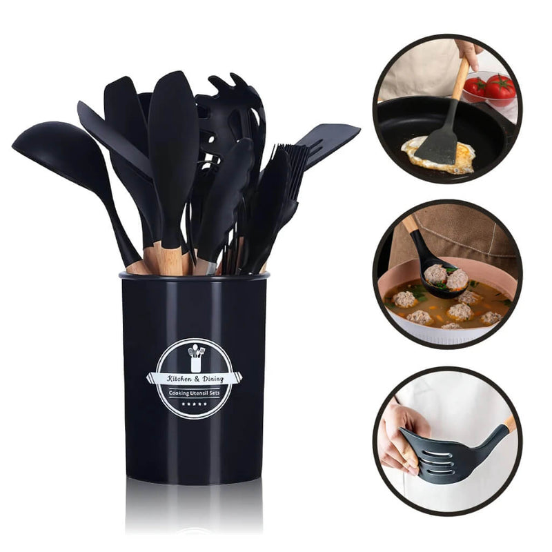 Kit Jogo 12 Peças Utensílios de Cozinha Silicone