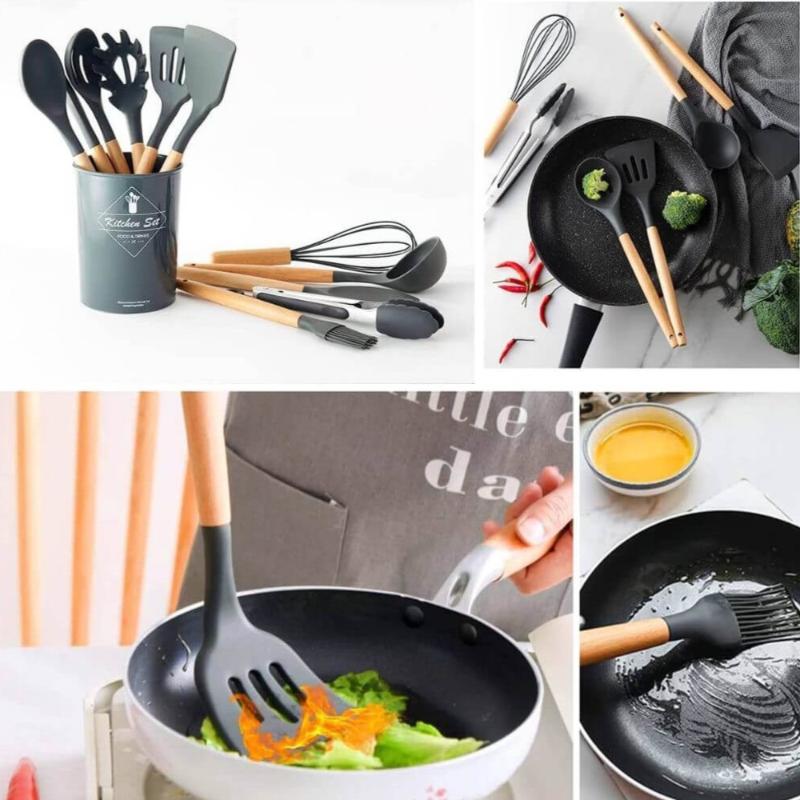 Kit Jogo 12 Peças Utensílios de Cozinha Silicone