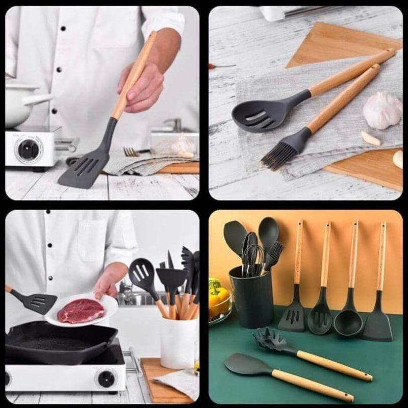 Kit Jogo 12 Peças Utensílios de Cozinha Silicone