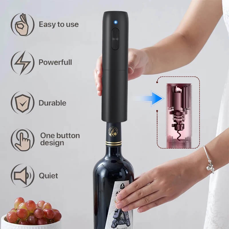 Kit Abridor de Vinho Automático Recarregável - Utilidades Casa
