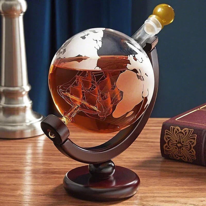 Decanter Whisky Globo Terrestre de Vidro + 2 Copos Mapa Mundi