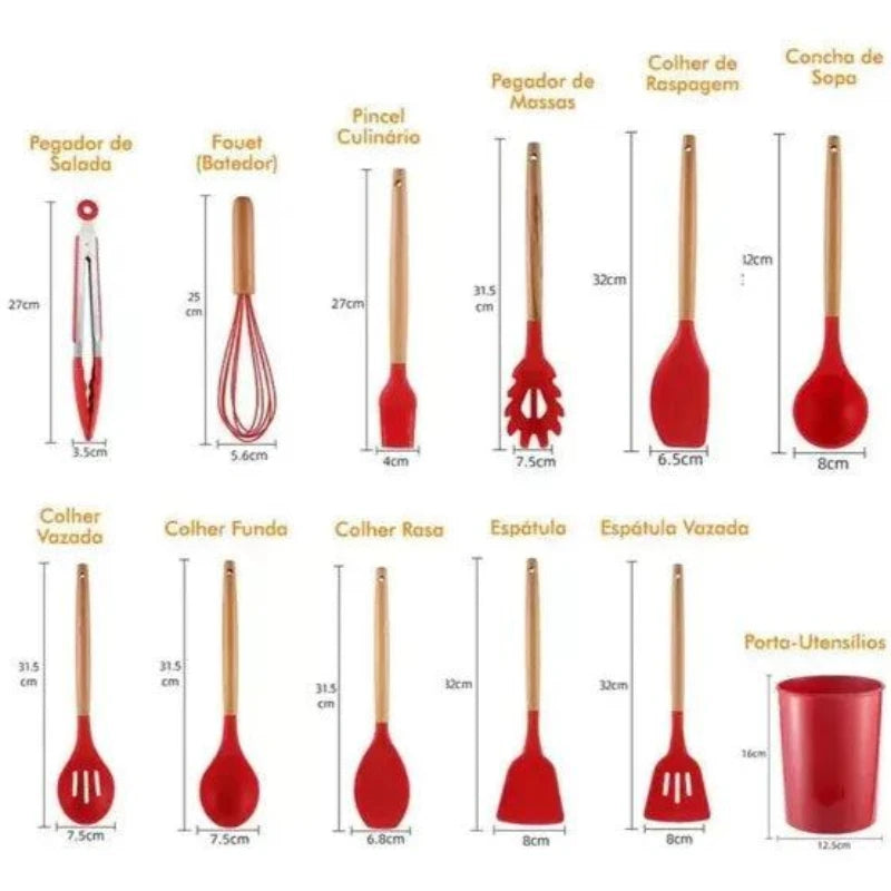 Kit Jogo 12 Peças Utensílios de Cozinha Silicone - Loja Utilidades Casa