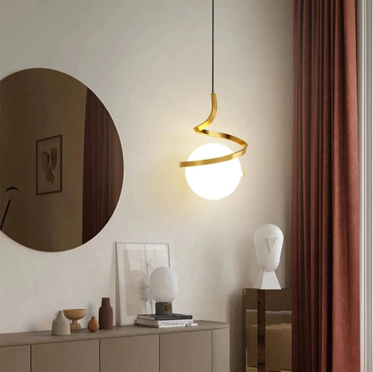 Luminária Pendente Minimalista Esfera Espiral em LED - Utilidades Casa