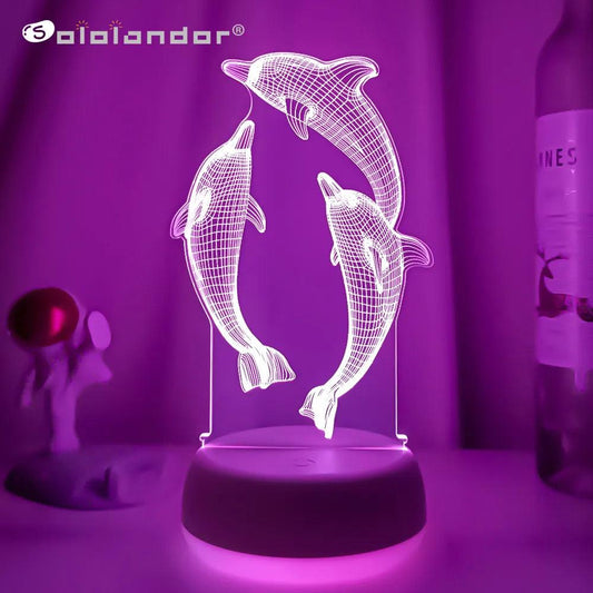 Luminária Decorativa LED 3D Golfinhos - Loja Utilidades Casa
