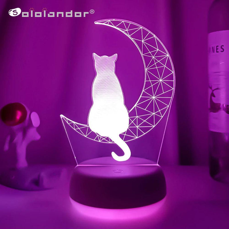 Luminária Decorativa LED 3D Gato na Lua - Loja Utilidades Casa