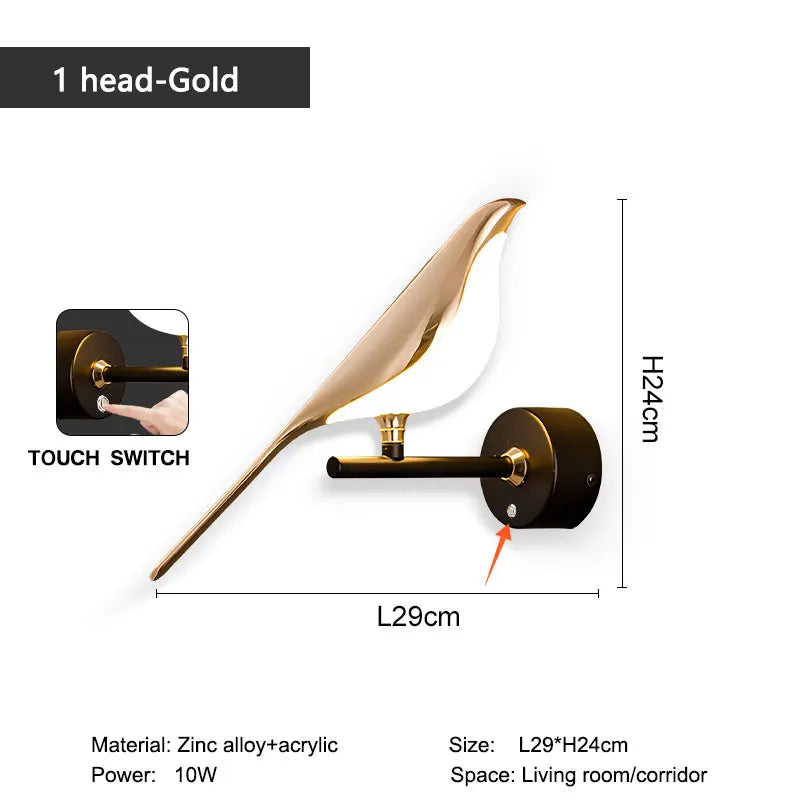 Arandela Minimalista Pássaro Touch em LED  - Utilidades Casa