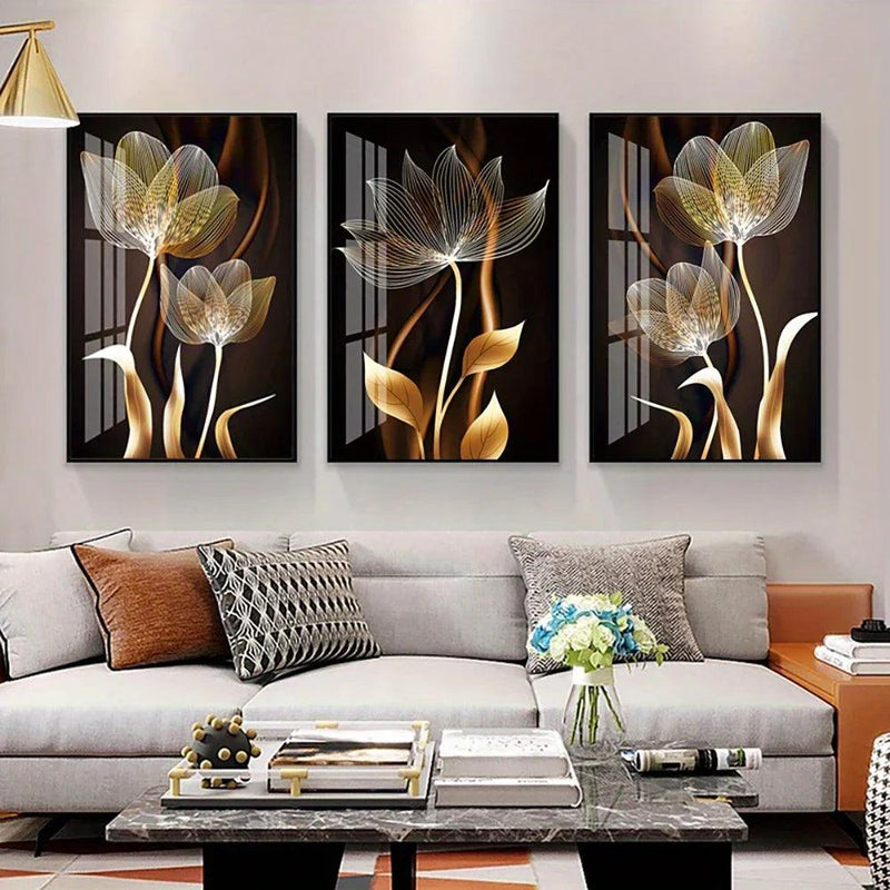 Quadro Decorativo Flores Black & Gold - Loja Utilidades Casa