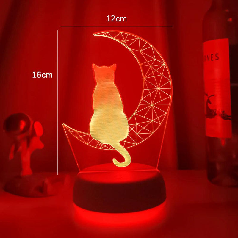 Luminária Decorativa LED 3D Gato na Lua - Loja Utilidades Casa