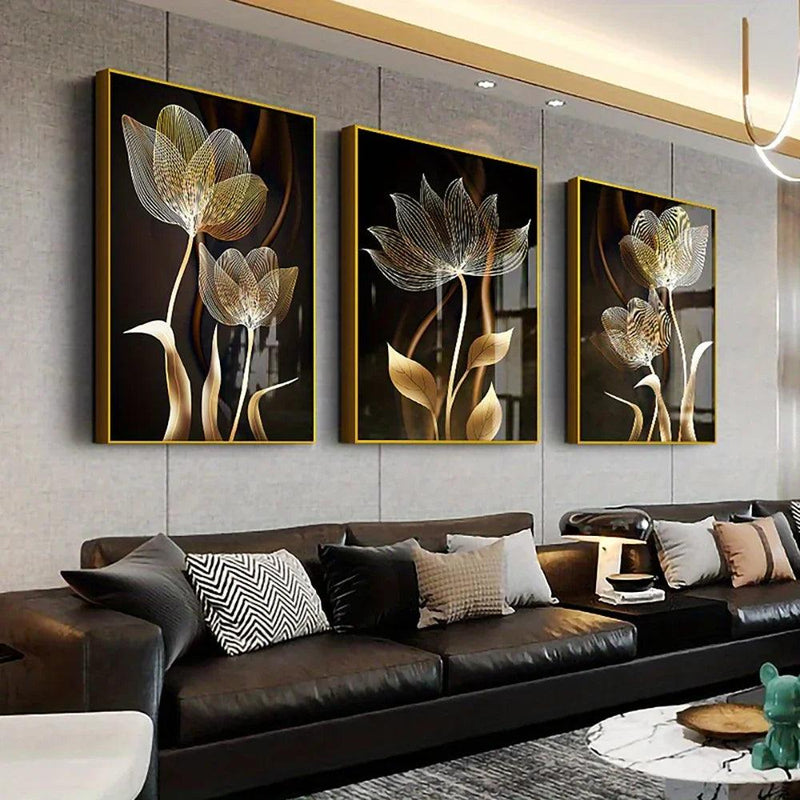 Quadro Decorativo Flores Black & Gold - Loja Utilidades Casa