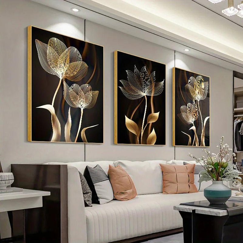 Quadro Decorativo Flores Black & Gold - Loja Utilidades Casa