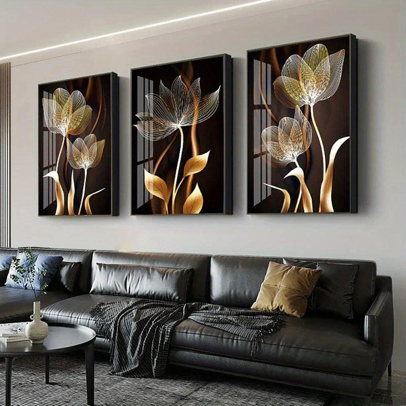 Quadro Decorativo Flores Black & Gold - Loja Utilidades Casa